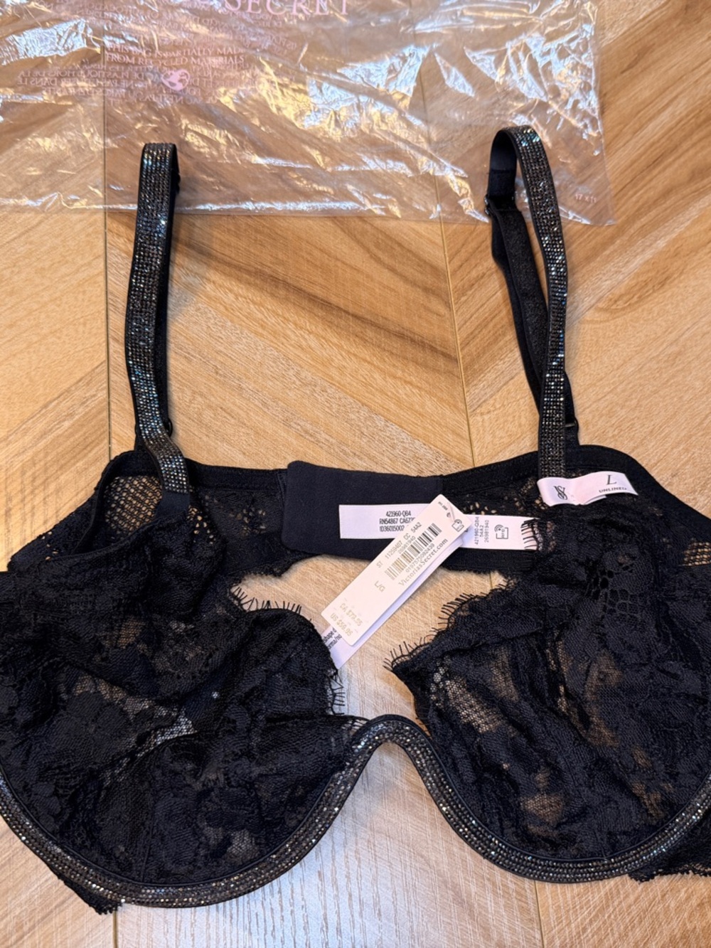 Victoria's Secret Black Lace Underwire Bra with Sparkle Straps